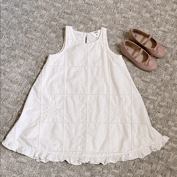H&M x Georgia Beaumont Girls’ White Embroidered Cotton Dress/Beige Ballet Flats - Picture 1 of 14